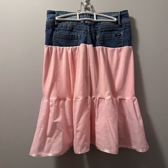 Pink skirt up cycle hand made denim rib knit eyelet size 9 - Picture 4 of 7